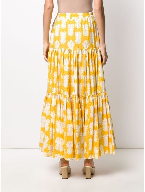 La DoubleJ pineapple print tiered skirt