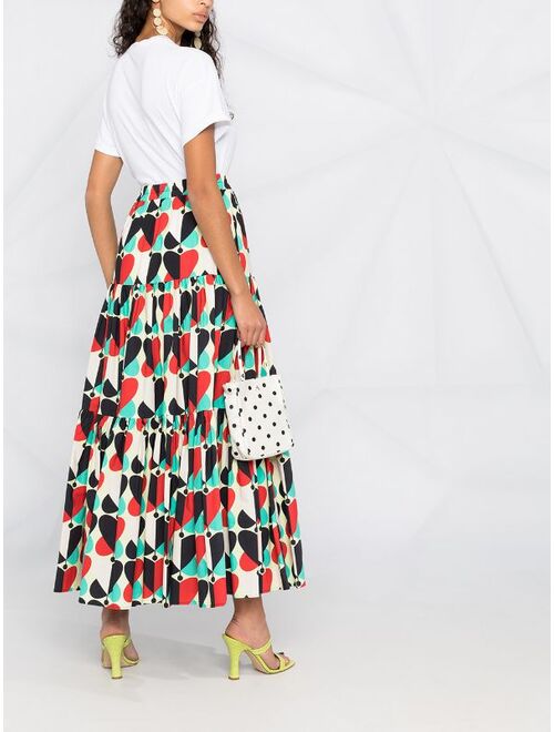 La DoubleJ Big geometric-print tiered skirt