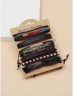 6pcs Men PU Leather Bracelet