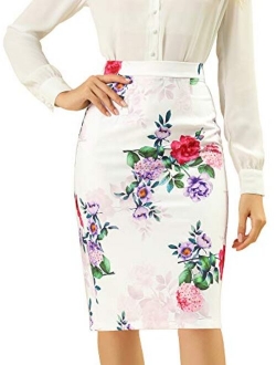 Women's Floral Elastic Waistband Bodycon Pencil Skirt with Back Slit