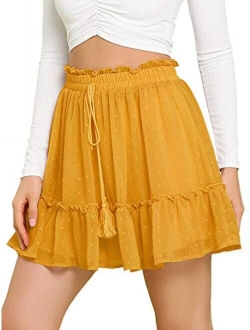 Women's Boho Swiss Dots Metallic Flared Layered Ruffle Mini Skirt