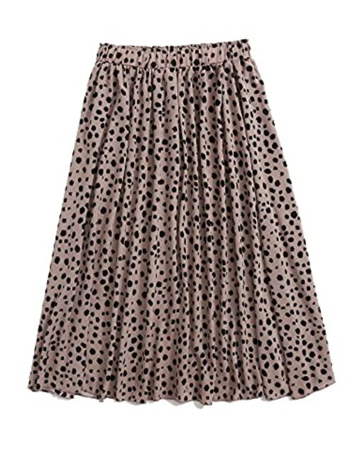 Floerns Women's Floral Printed Elastic Waist A Line Pleated Ruffle Midi Skirt