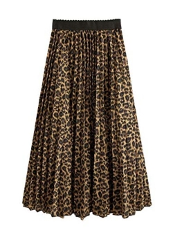 Women's Boho Elastic Waist Scarf Print Pleated Midi Skirt