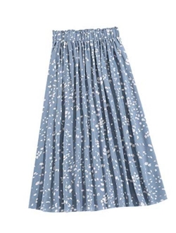 Women's Boho Elastic Waist Scarf Print Pleated Midi Skirt