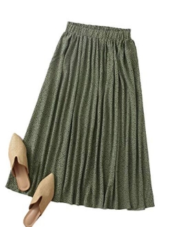 Women's Boho Elastic Waist Scarf Print Pleated Midi Skirt