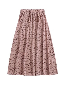 Women's Boho Elastic Waist Scarf Print Pleated Midi Skirt