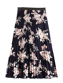 Women's Boho Elastic Waist Scarf Print Pleated Midi Skirt