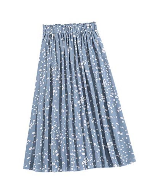 Floerns Women's Boho Elastic Waist Scarf Print Pleated Midi Skirt