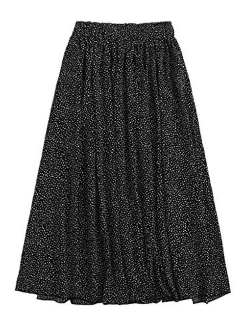 Floerns Women's Boho Elastic Waist Scarf Print Pleated Midi Skirt