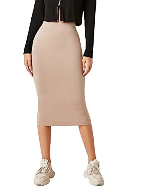 Floerns Women's Basic Solid Stretch High Waist Bodycon Midi Pencil Skirt