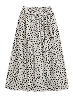 Women's Plus Size Ditsy Floral Flared Midi Skirt Polka Dots Pleated Skirts