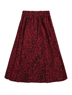 Women's Plus Size Ditsy Floral Flared Midi Skirt Polka Dots Pleated Skirts