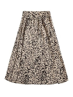 Women's Plus Size Ditsy Floral Flared Midi Skirt Polka Dots Pleated Skirts