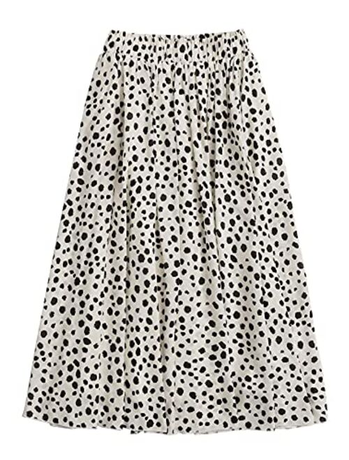 Floerns Women's Plus Size Ditsy Floral Flared Midi Skirt Polka Dots Pleated Skirts