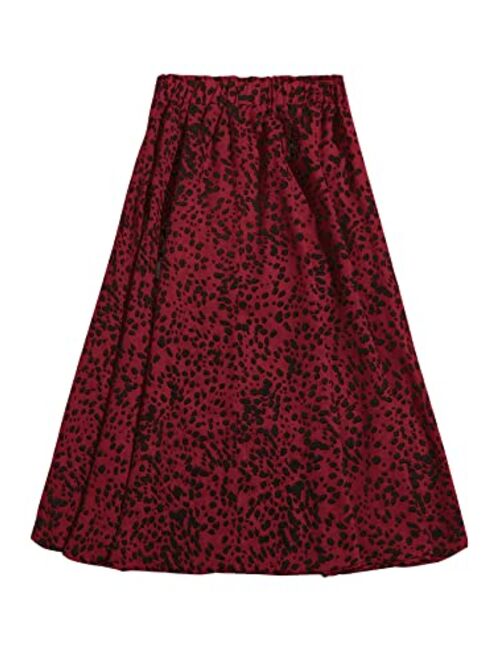 Floerns Women's Plus Size Ditsy Floral Flared Midi Skirt Polka Dots Pleated Skirts