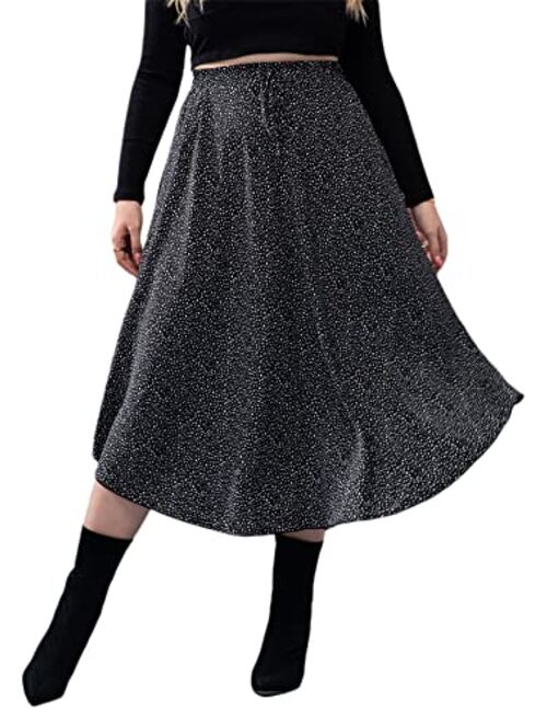 Floerns Women's Plus Size Ditsy Floral Flared Midi Skirt Polka Dots Pleated Skirts