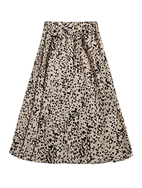 Floerns Women's Plus Size Ditsy Floral Flared Midi Skirt Polka Dots Pleated Skirts