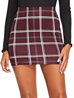 Women's Stretchy Gingham Plaid Bodycon Mini Skirt