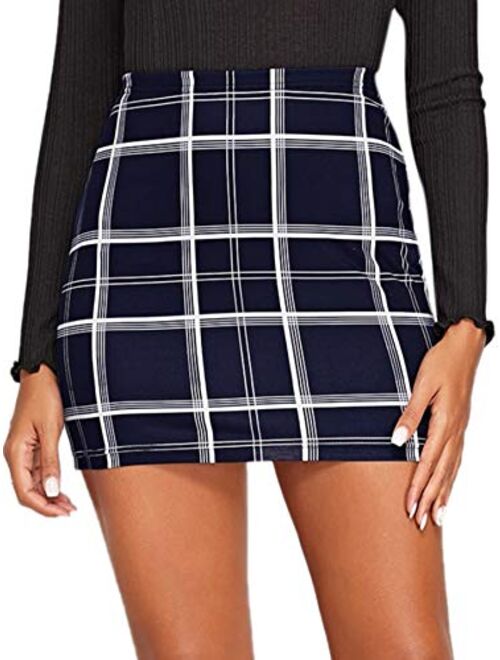 Floerns Women's Stretchy Gingham Plaid Bodycon Mini Skirt