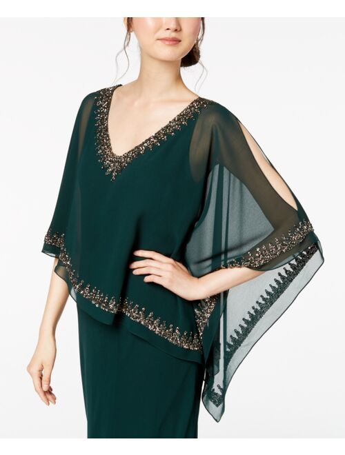 J Kara Bead-Embellished Cape Gown