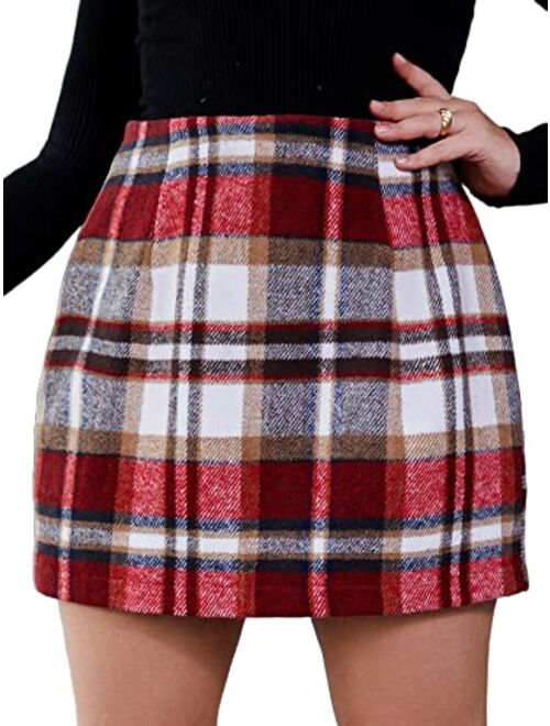 Floerns Women's Plus Size Plaid Print Split Hem Skirt