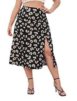 Women's Boho Disty Floral Print Flowy Split Midi Skirt