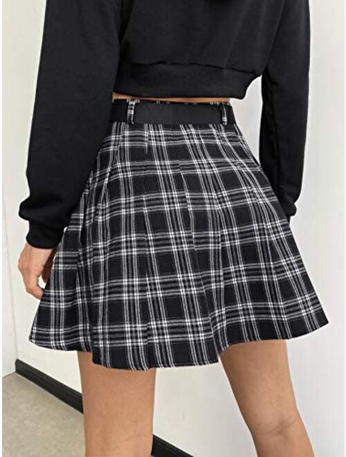 Floerns Women's Plaid Print Flared Self Tie A Line Mini Skirt with Flap Pocket