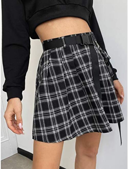 Floerns Women's Plaid Print Flared Self Tie A Line Mini Skirt with Flap Pocket