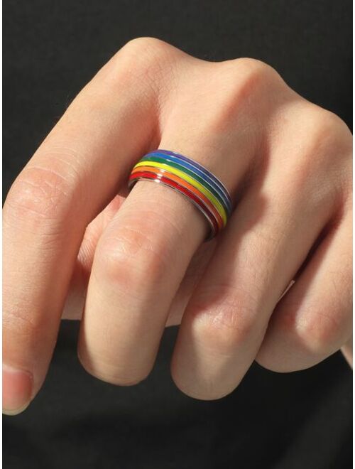 Shein Men LGBT Rainbow Striped Ring