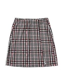 Women's Plaid High Waist Bodycon Split Mini Skirt