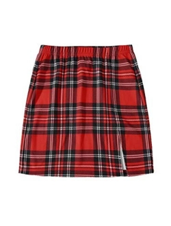 Women's Plaid High Waist Bodycon Split Mini Skirt