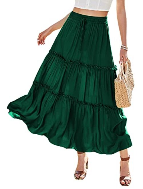 Floerns Women's Boho Elastic Waisted Ruffle A Line Beach Long Maxi Skirt