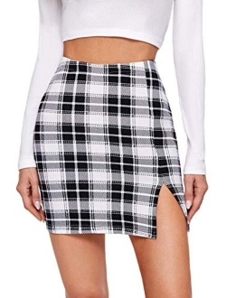 Women's Plaid Bodycon Split Mini Skirt