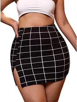 Women's Plaid Bodycon Split Mini Skirt