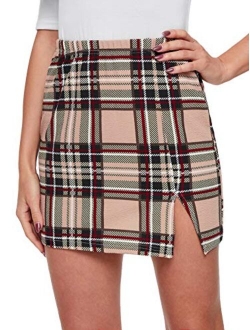 Women's Plaid Bodycon Split Mini Skirt