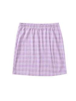 Women's Plaid Bodycon Split Mini Skirt