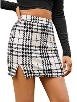 Women's Plaid Bodycon Split Mini Skirt