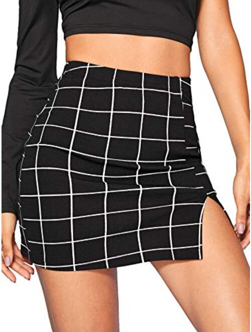 Floerns Women's Plaid Bodycon Split Mini Skirt