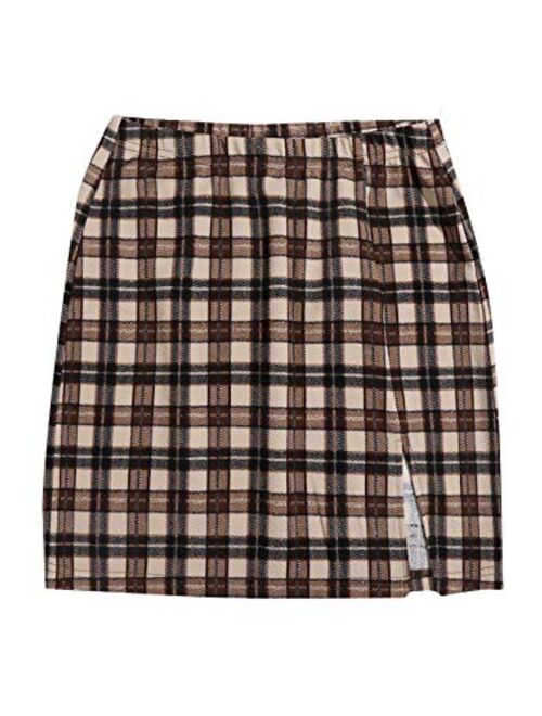 Floerns Women's Plaid Bodycon Split Mini Skirt