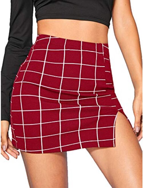 Floerns Women's Plaid Bodycon Split Mini Skirt