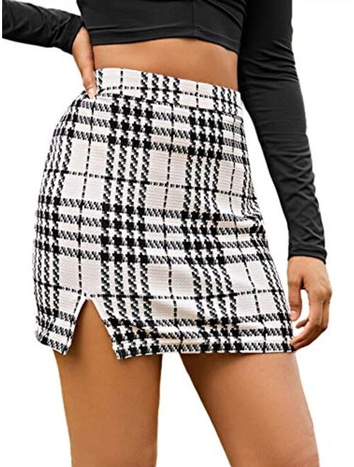 Floerns Women's Plaid Bodycon Split Mini Skirt