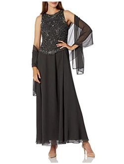 Women's Sleeveless Beaded Pop Over Dress with Scarf