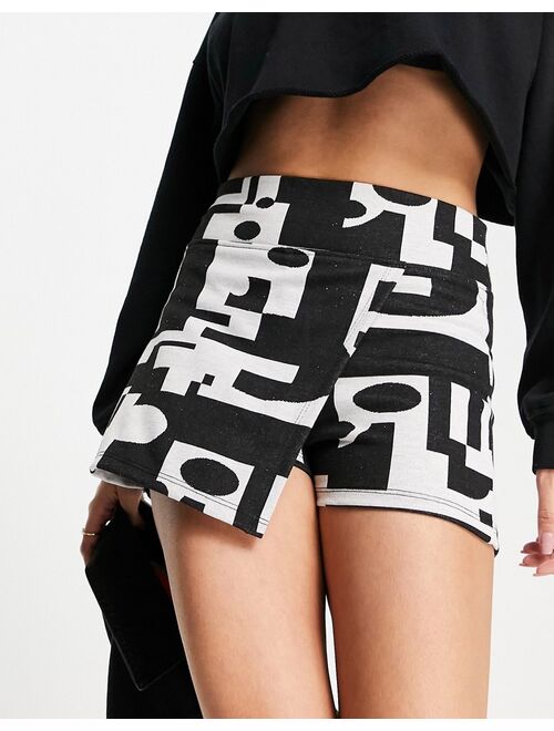 Bershka mono graphic print skort in black and white