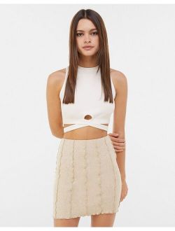 recycled cotton exposed seam mini skirt in ecru