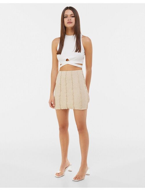 Bershka recycled cotton exposed seam mini skirt in ecru