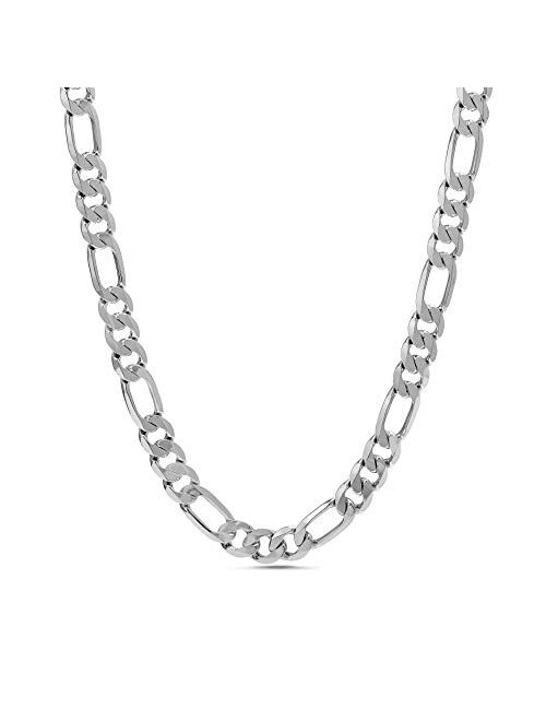 Nautica 1mm - 3mm Figaro Chain Necklace for Men or Women in Rhodium Plated Brass