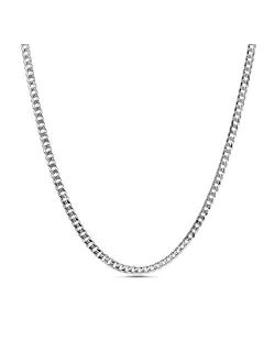 1.2mm - 2.3mm Miami Cuban Chain Necklace for Men or Women in Rhodium Plated Brass
