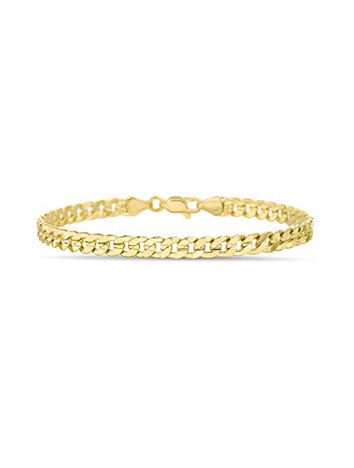 Nautica 1.2mm - 2.3mm Miami Cuban Chain Bracelet for Men or Women in Yellow Gold Plated Brass