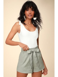 Jemima White Paper Bag Waist Shorts