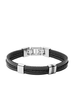 Men's Casual Stainless Steel and Genuine Leather Bracelet